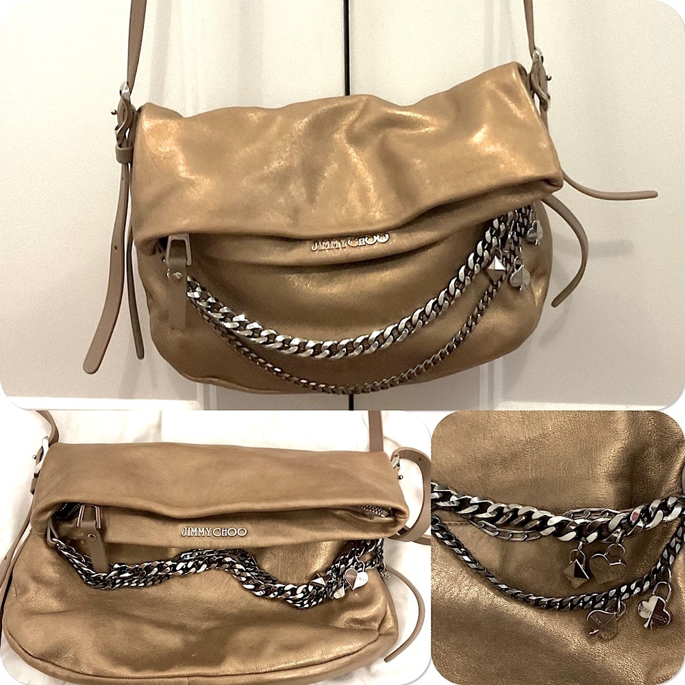 EUC Jimmy Choo Metallic Gold Biker Chain Shoulder / Crossbody Bag
